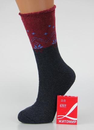 Шкарпетки жіночі махрові високі 23-25 розмір (36-40 взуття) орнамент зимові бордовий/темно-сірий2 фото