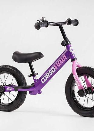 Дитячий біговел 12 дюймів corso navi rd-4419 фіолетовий, з надувними колесами, велобіг для дівчинки, фіолетовий1 фото
