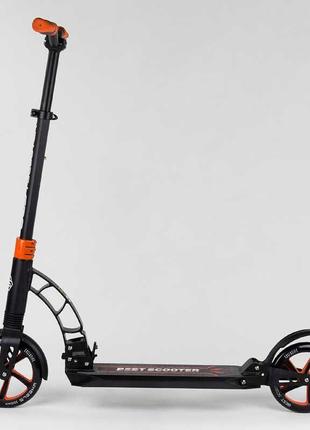 Двоколісний самокат best scooter 23023 чорно-жовтогарячий, з колесами pu — 200 мм, 2 м'якою амортизаторами, до 100 кг2 фото