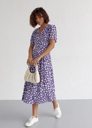 Платье летнее с цветочным принтом esperi - фиолетовый цвет, s (есть размеры)5 фото