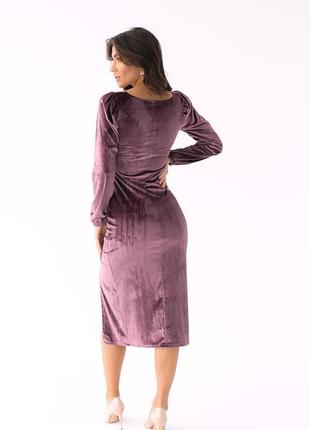Велюровое платье миди с распоркой top20ty - сиреневый цвет, s (есть размеры)2 фото