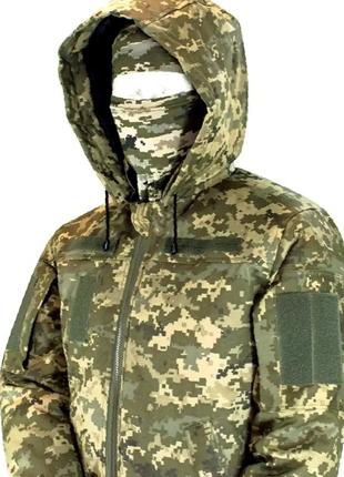 Зимовий бушлат піксель зсу теплий на флісі військовий тактичний бушлат куртка з капюшоном4 фото