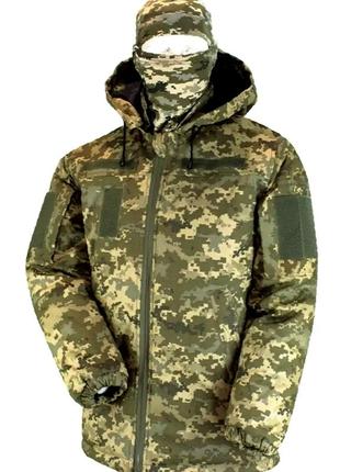 Зимовий бушлат піксель зсу теплий на флісі військовий тактичний бушлат куртка з капюшоном