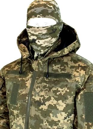 Зимовий бушлат піксель зсу теплий на флісі військовий тактичний бушлат куртка з капюшоном5 фото