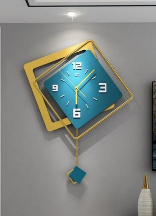Годинник настінний дизайнерський з маятником diamond jt20114 / 40x53см бірюзовий1 фото