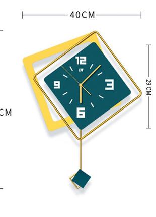 Годинник настінний дизайнерський з маятником diamond jt20114 / 40x53см бірюзовий10 фото