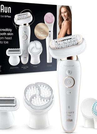 Епілятор braun silk-épil 9 flex beauty set(уцінка.вітрина) із гнучкою головкою для легшого видалення волосся, електричною бритвою