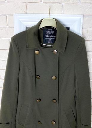Пиджак, короткое пальто, двубортное , цвет хаки , зелёное6 фото