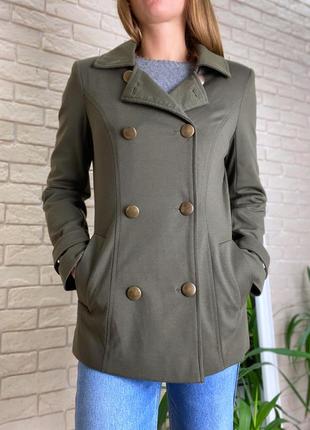 Пиджак, короткое пальто, двубортное , цвет хаки , зелёное