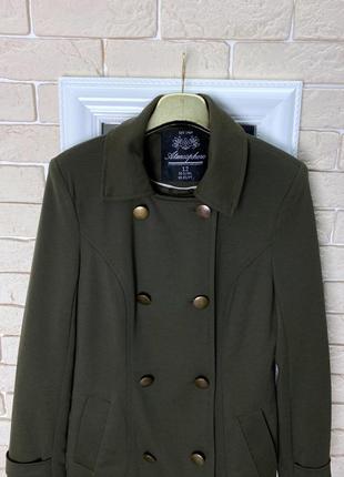 Пиджак, короткое пальто, двубортное , цвет хаки , зелёное7 фото
