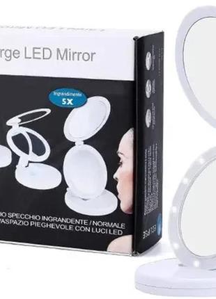Косметичне дзеркало large led mirror w0-29 з led підсвічуванням, кругле, складане, 5x, led дзеркало