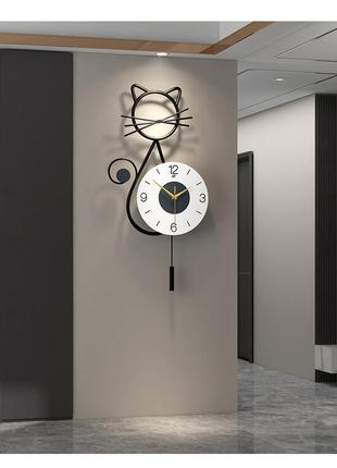 Годинник настінний дизайнерський з маятником wish cat jt21239 / 75x35см чорний3 фото