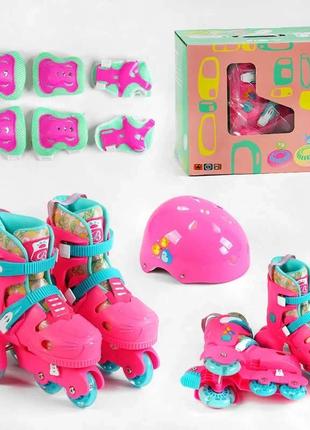 Комплект детские ролики защита шлем для самых маленьких 83025-xs размер 26-29, розовый, колеса pu1 фото