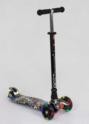 Трехколесный самокат детский для мальчика maxi best scooter 779-1386 черный, колеса pu со светом