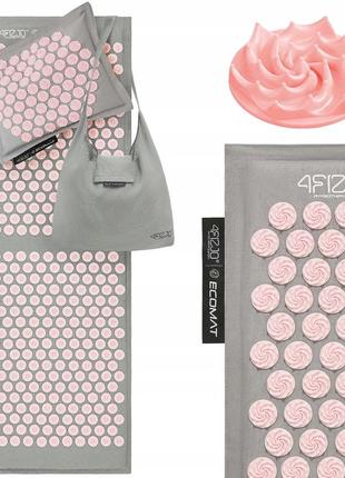 Килимок акупунктурний з подушкою 4fizjo eco mat xl аплікатор кузнєцова 4fj0515 grey/pink