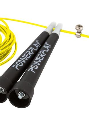 Скакалка скоростная powerplay 4202 ultra speed rope желтая (2.9m.) изготавливается из прочного pp и pvc, имеет удобные ручки