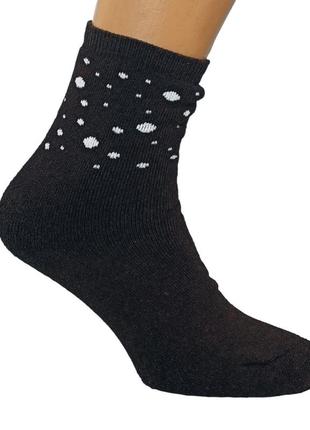Женские высокие махровые носки, размер 23-25 (36-40), коллекция "капли зимние", цвет черный6 фото