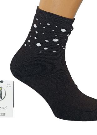 Женские высокие махровые носки, размер 23-25 (36-40), коллекция "капли зимние", цвет черный4 фото
