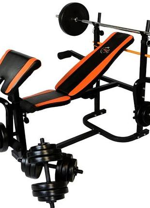 Скамья для жима универсальная wcg 0020 с партой скотта + набор штанга и гантели на 60 кг лучшая цена с быстрой