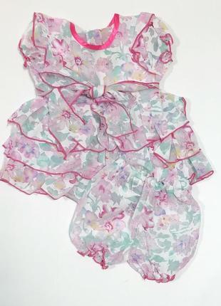 Костюм 2в1: сукня, блумери "квіточка", шифон тм "катлен" (футболка або майка чи теніска із шортами, блумерами