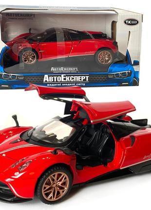 Машинка металлическая игрушечная pagani huayra, авто эксперт, красная, свет, звук, инерция, откр. двери,