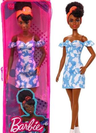 Barbie fashionistas doll 185 оригінал mattel, лялька барбі темненька в блакитній сукні