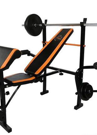 Скамья + штанга + гантели 60 кг тренировочные для жима wcg 0055 + приставка скотта для дома и спортзала лучшая