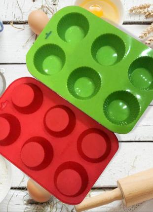 Силіконова форма для випічки кексів на 6 шт діаметр 6 см (26х16.5 см)3 фото