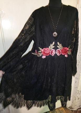 Шикарное,нарядное,гипюровое-стрейч платье-туника с вышивкой,большого размера,shein1 фото