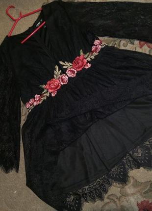 Шикарное,нарядное,гипюровое-стрейч платье-туника с вышивкой,большого размера,shein8 фото