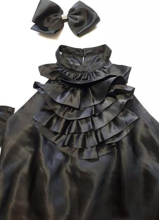 Шелковое платье миди черная без рукавов из жабо р s-m2 фото