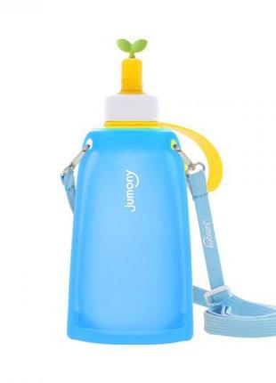 Силиконовая складная бутылка для воды джумони. синяя