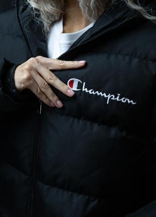 Женская куртка зимняя champion теплая до -25°с черная пуховик с капюшоном чемпион дутый1 фото