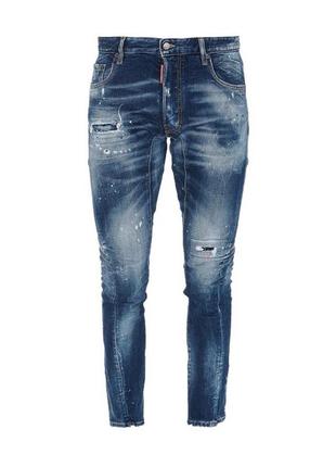 Шикарные джинсы dsquared2 w tidy biker jean distressed jeans navy/blue1 фото