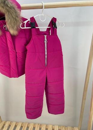 Зимний костюм куртка и брюки полукомбинезона с мехом енота розовый до -30 мороза2 фото