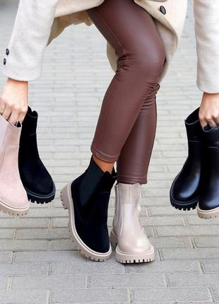 Бедесовые замшевые натуральные ботиночки сапоги сапожки зима на меху6 фото