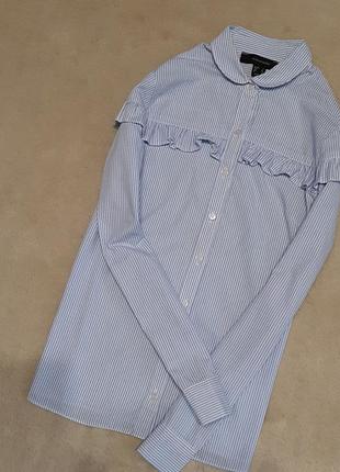 Сорочка в дрібну смужку з оборками, рюшами довгий рукав розмір 4 atmosphere