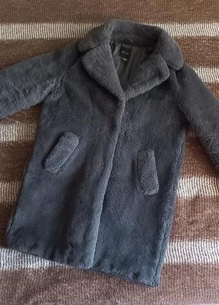 Тепле сіре м'яке пальто new look+міхова панама, шубка, сіра шуба, кожушок.1 фото