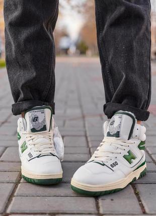 New balance 650 high white green fur1 фото