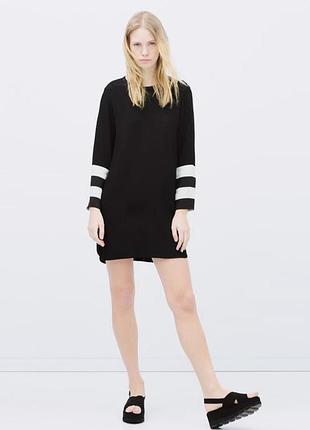 Чорна сукня zara з рукавами у полоску на розмір s або м
