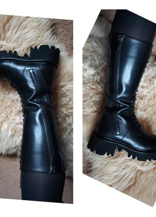 Чоботи берці шкіра зимові жіночі шкіряні чоботи на шнурівці зимові високі берці на хутрі miraton6 фото