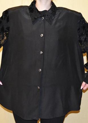 Блузка рубашка черная с бархатом6 фото