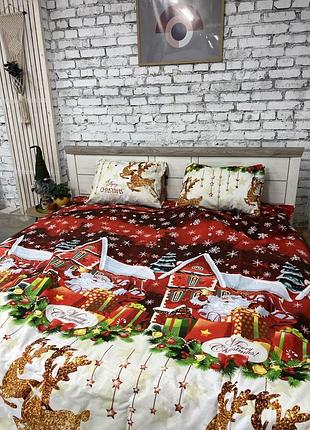 Постельное белье, комплекты с новогодними принтами, праздничные, яркие, 100% хлопок 🎄10 фото