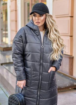 Тепле жіноче зимове пальто з капюшоном батал5 фото