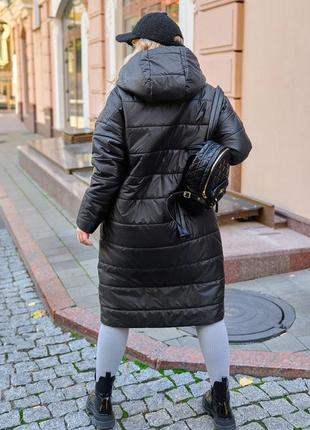 Тепле жіноче зимове пальто з капюшоном батал3 фото