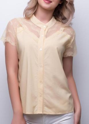 Летняя желтая блуза с гипюром1 фото