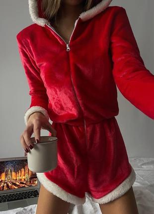 Махровий комбінезон новорічний з шортами на блискавці4 фото