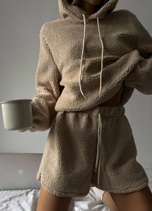 Мягкая и уютная пижамка кофта + шорты мех тедди, туречна🇹🇷4 фото