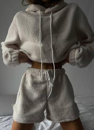 Мягкая и уютная пижамка кофта + шорты мех тедди, туречна🇹🇷5 фото