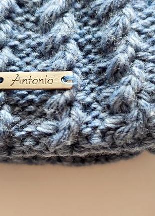 Antonio шапка синяя двойная теплая вязаная флис флисовая с помпоном понпоном шапочка фирменная брендовая зимняя осенняя на зиму для взрослых и детей4 фото